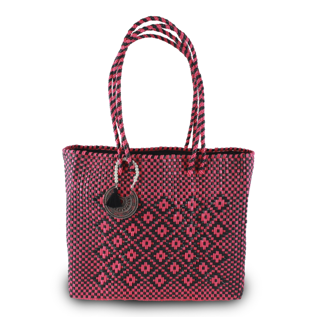 Handwoven Tote in Deep Pink And Black - Maria Sesasi