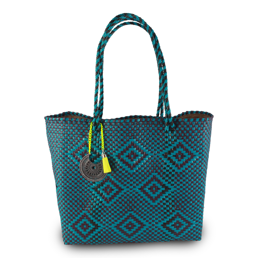 Handwoven Tote in Teal And Black - Maria Sesasi