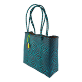 Handwoven Tote in Teal And Black - Maria Sesasi