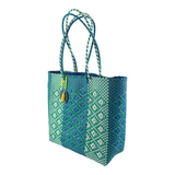Handwoven Tote in Blue And Green - Maria Sesasi