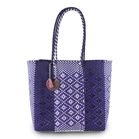 Handwoven Tote in Purple And White - Maria Sesasi