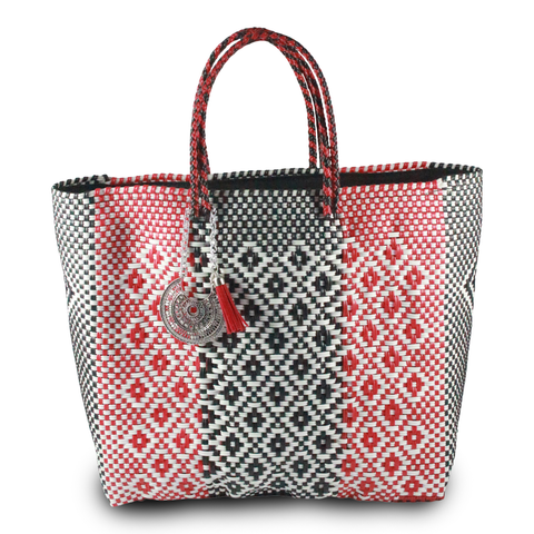 Handwoven Tote in Red And Black - Maria Sesasi