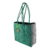Handwoven Tote in Green And White - Maria Sesasi
