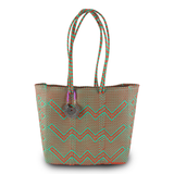 Handwoven Tote in Green And Orange - Maria Sesasi