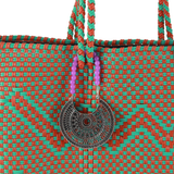 Handwoven Tote in Green And Orange - Maria Sesasi